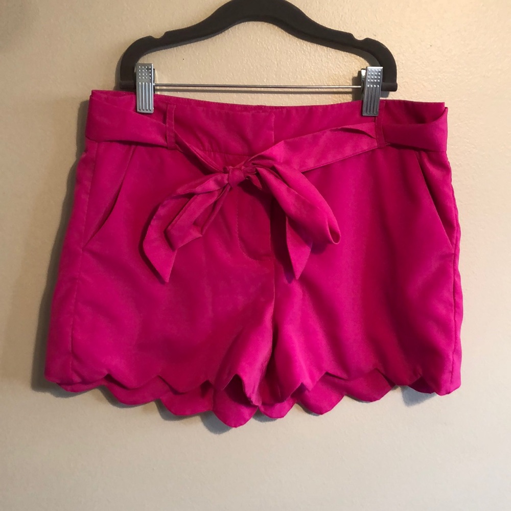 Pink Scalloped Shorts with Tie